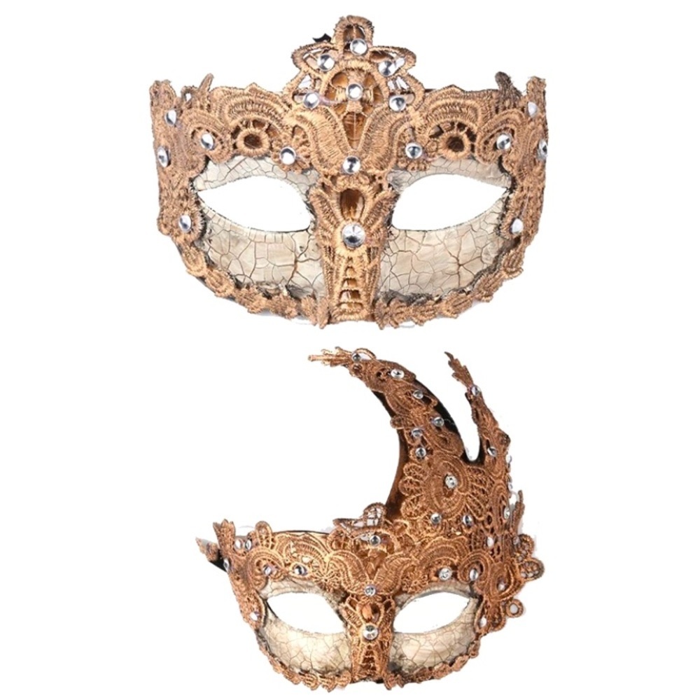 2 Pieces Matching Pair Vintage Masquerade Party Mask gold champagne